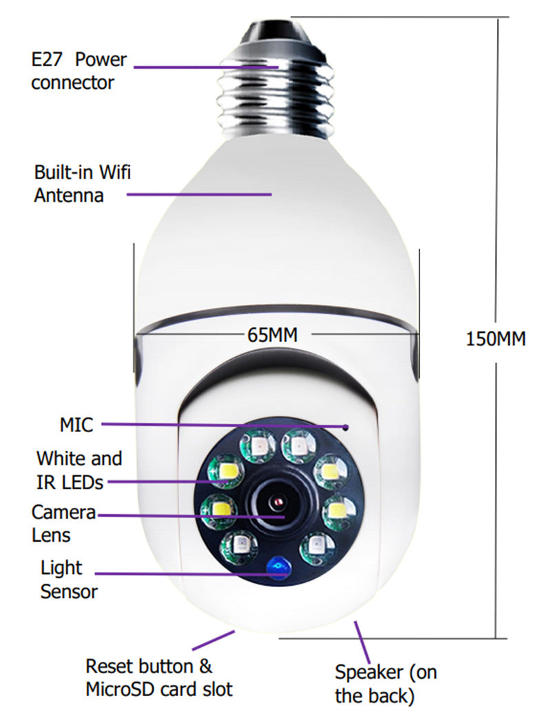 Smart WiFi Bulb Security Camera 1080P